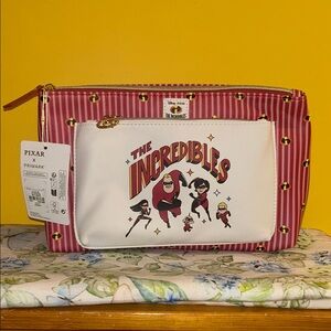 The Incredibles (Pixar) X Primark Striped Red&White Travel/Cosmetics Pouch. NWT